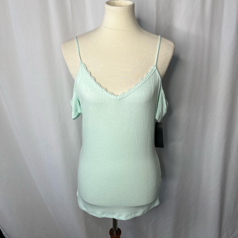 💚 ONEHART Opal Blue Ribbed Cold Shoulder Top | NWT | Size L 💚